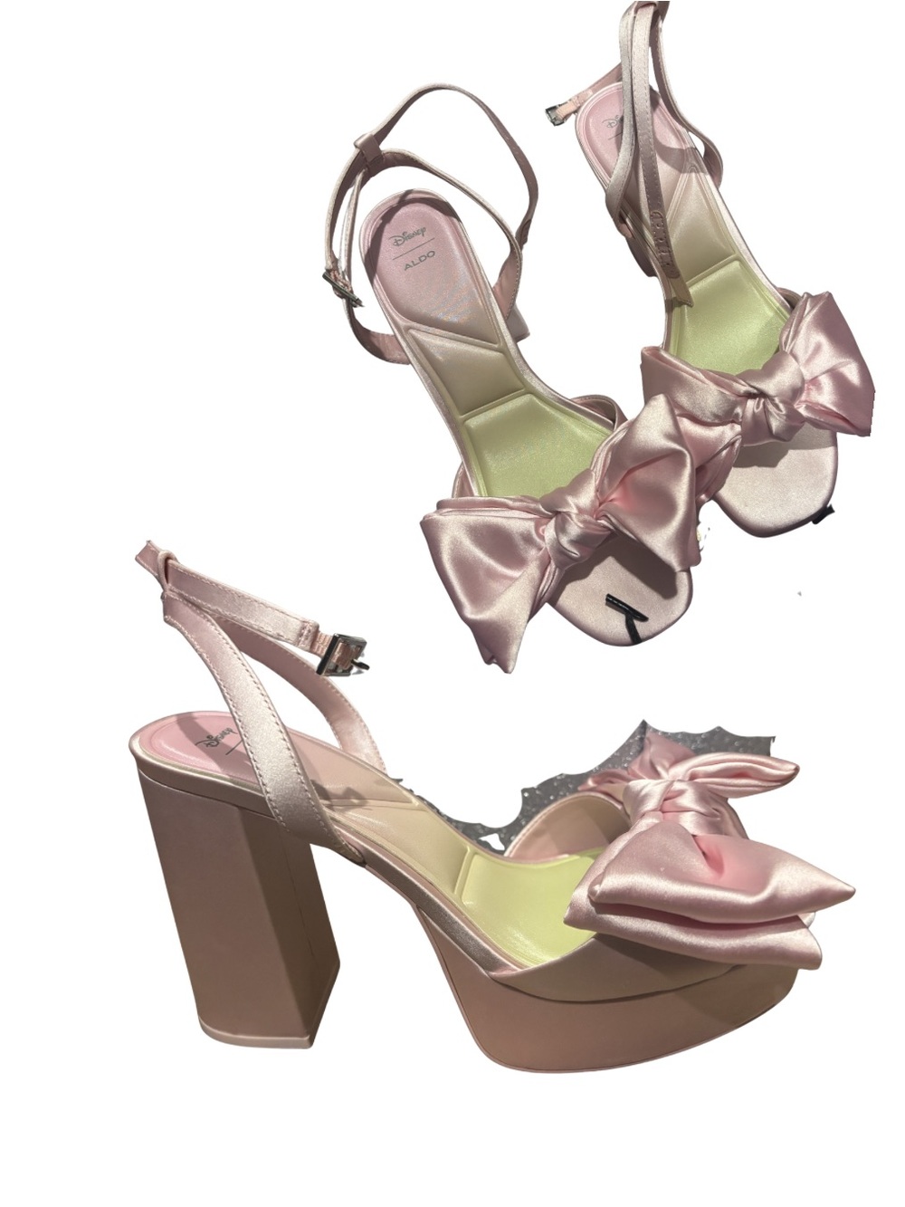 Aldo x Disney Pink Satin Bow Platform Heels